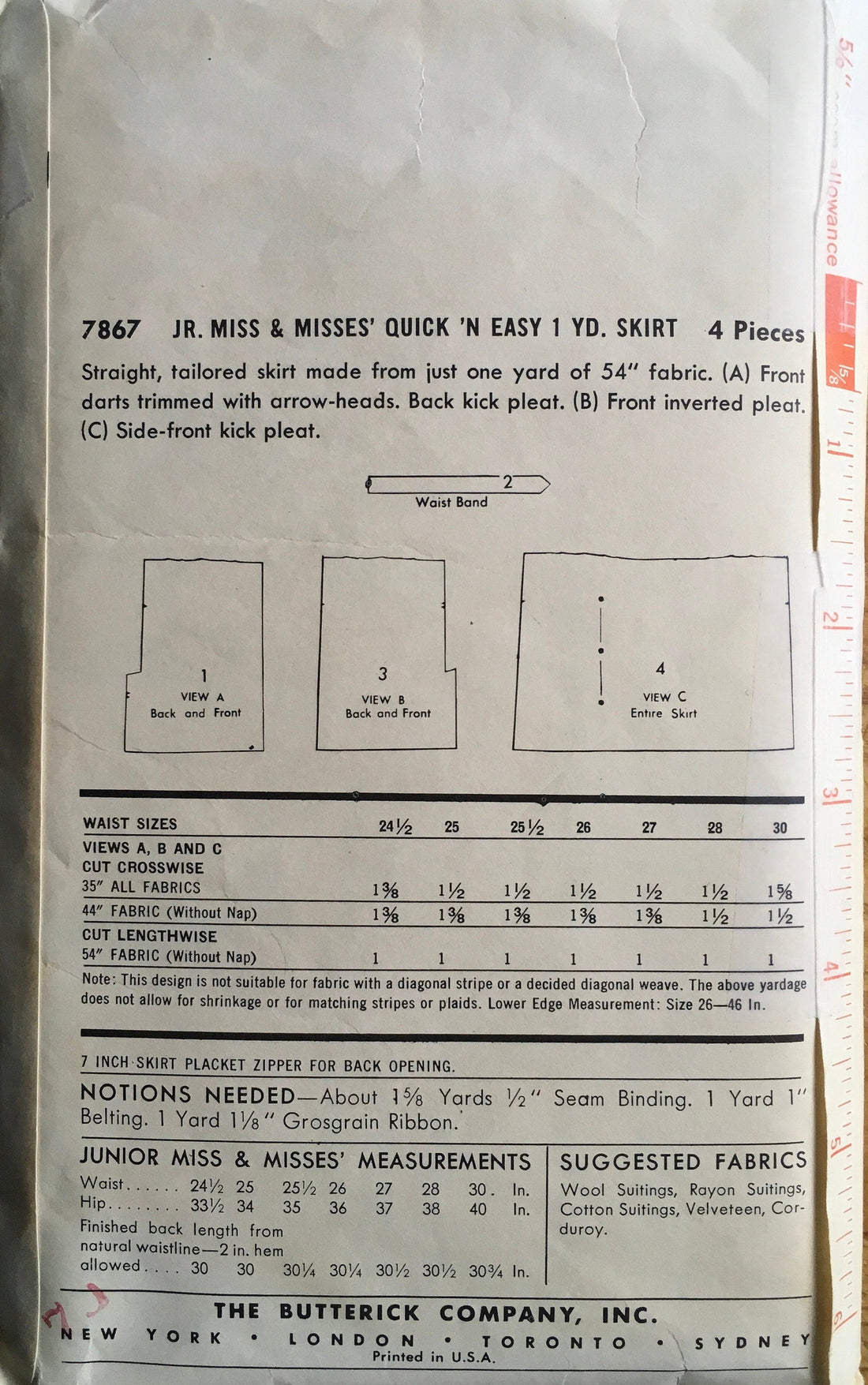 Butterick 7867 Sewing Pattern (Vintage) CUT