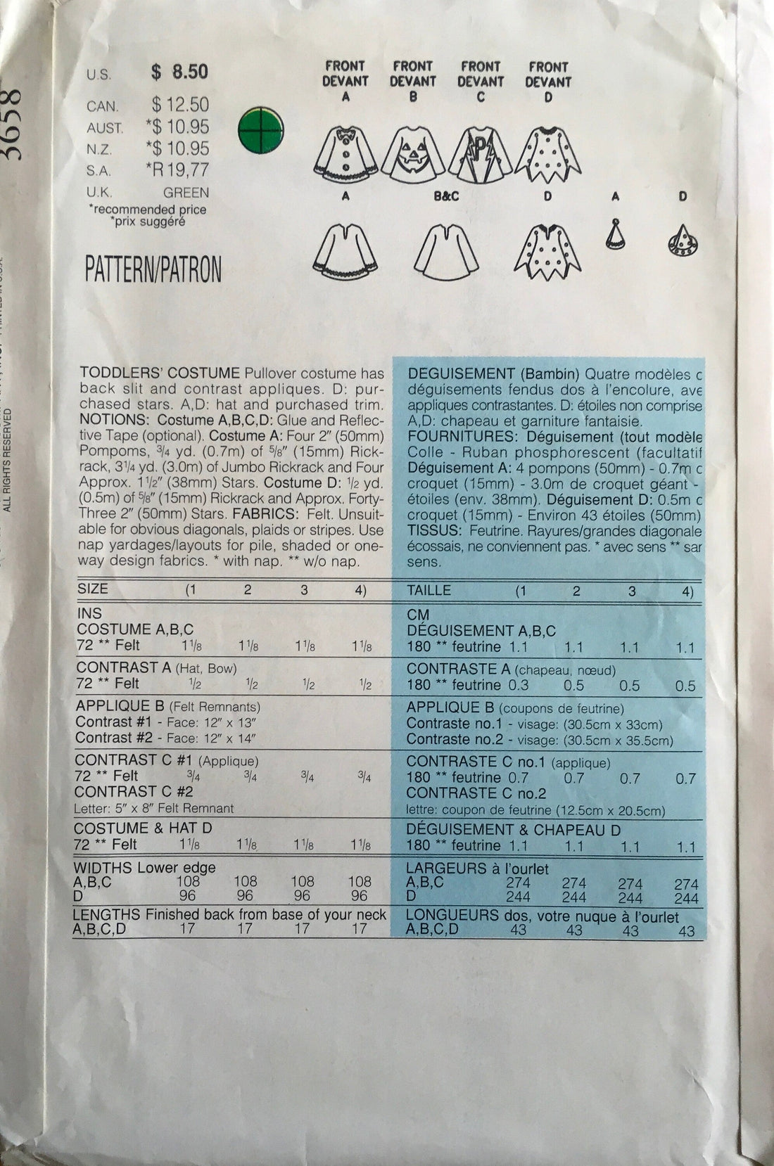 Butterick 3658 Sewing Pattern (Vintage) UNCUT