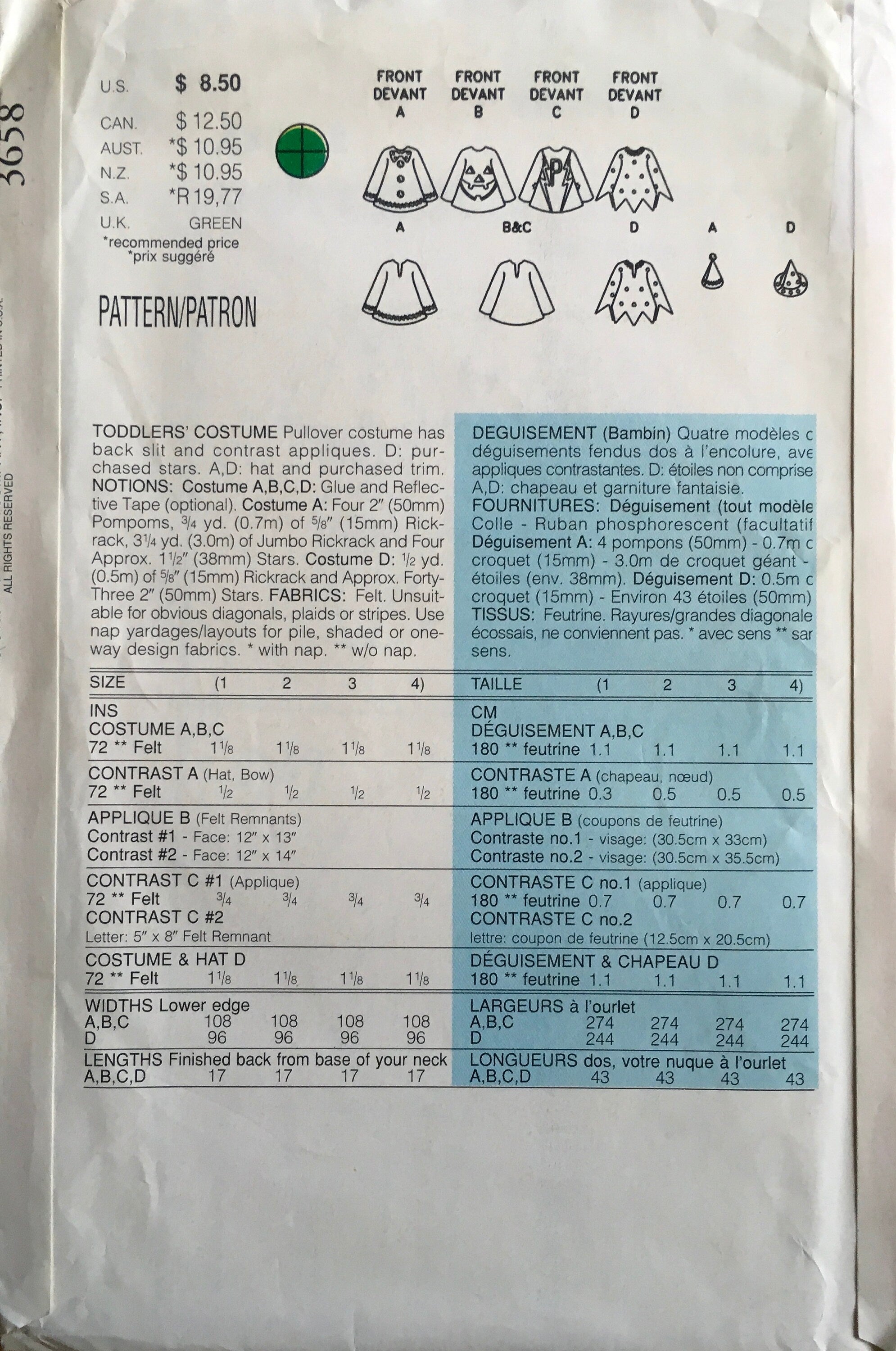 Butterick 3658 Sewing Pattern (Vintage) UNCUT