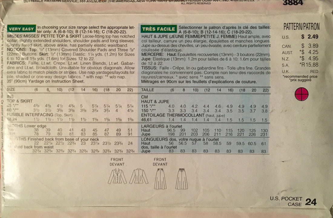 See &amp; Sew 3884 Sewing Pattern (Vintage) UNCUT