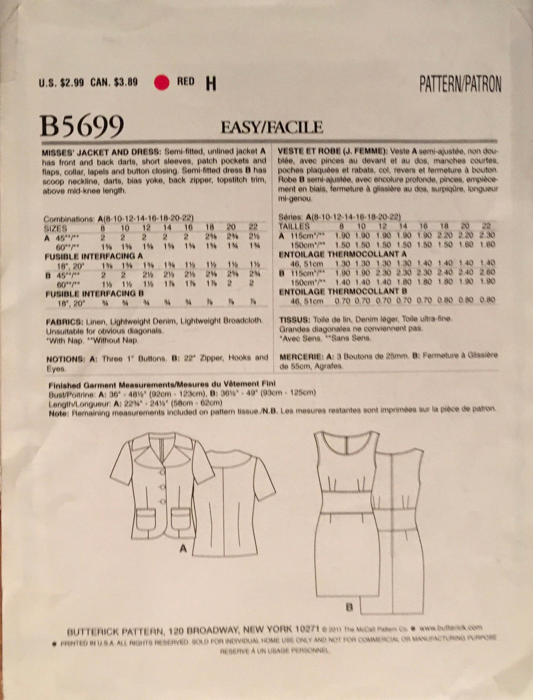 See &amp; Sew 5699 Sewing Pattern (Vintage) UNCUT