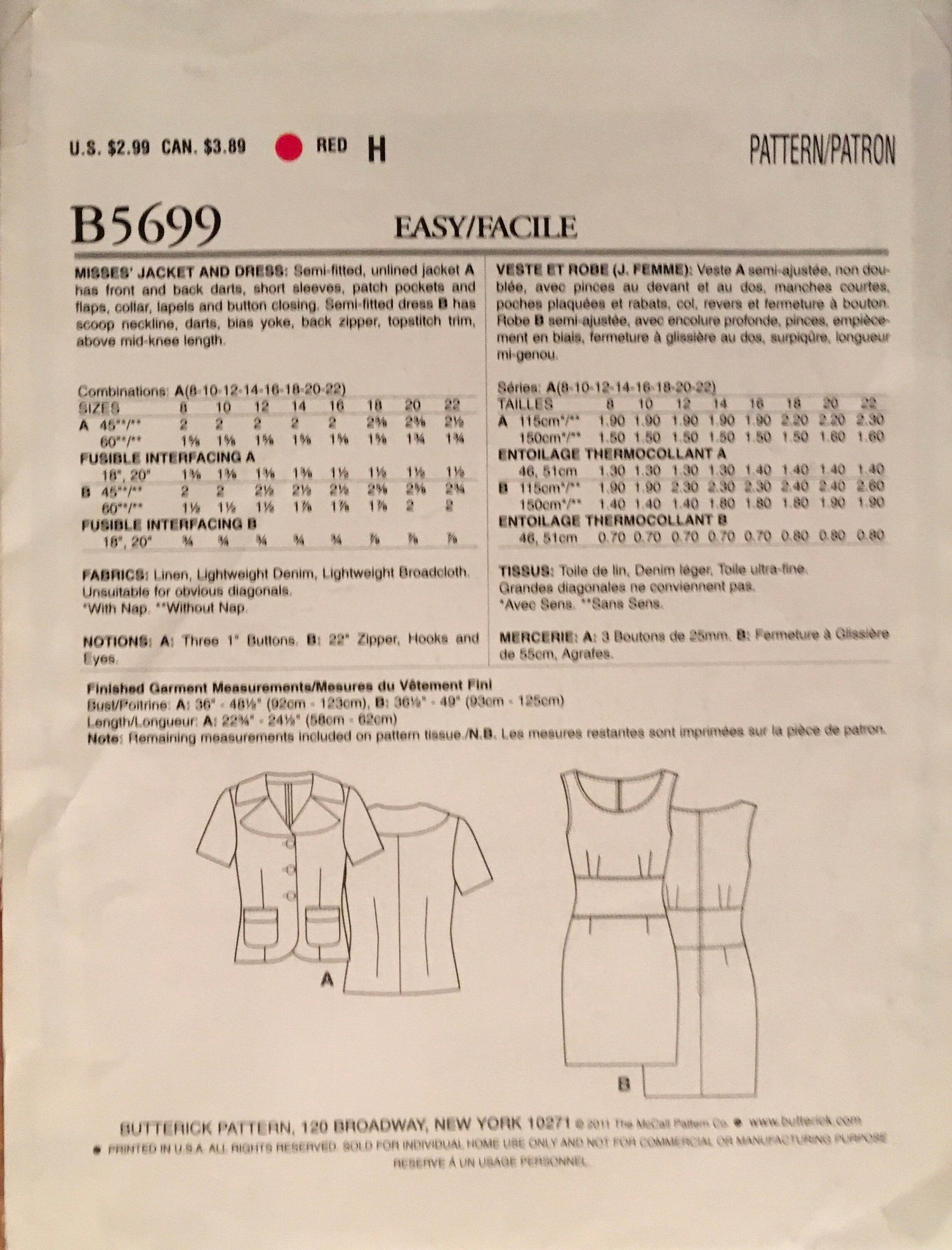 See &amp; Sew 5699 Sewing Pattern (Vintage) UNCUT