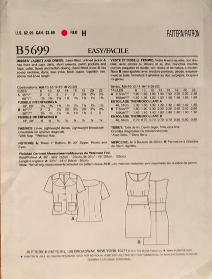 See &amp; Sew 5699 Sewing Pattern (Vintage) UNCUT