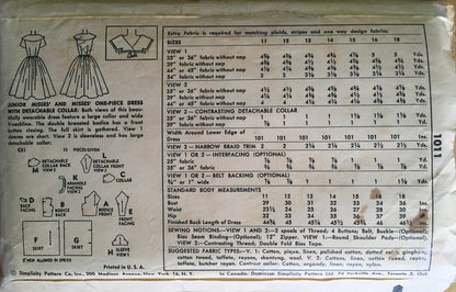 Simplicity 1011 Sewing Pattern (Vintage) CUT
