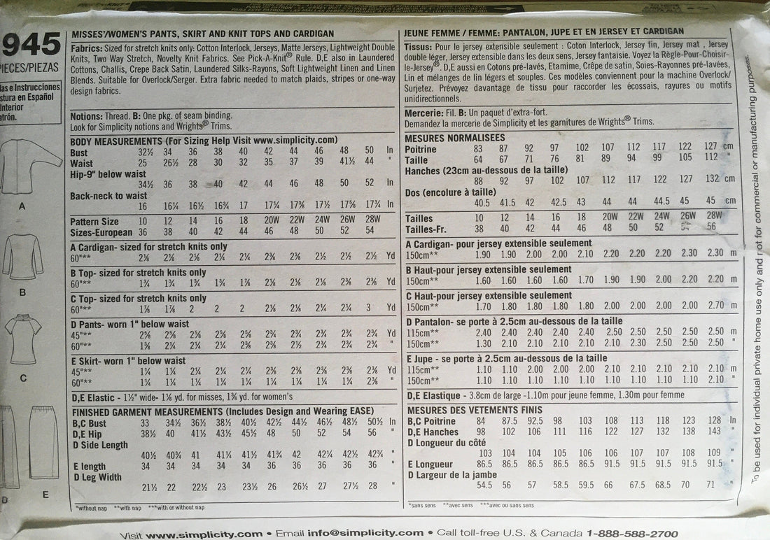 Simplicity 1945 Sewing Pattern (Vintage) UNCUT