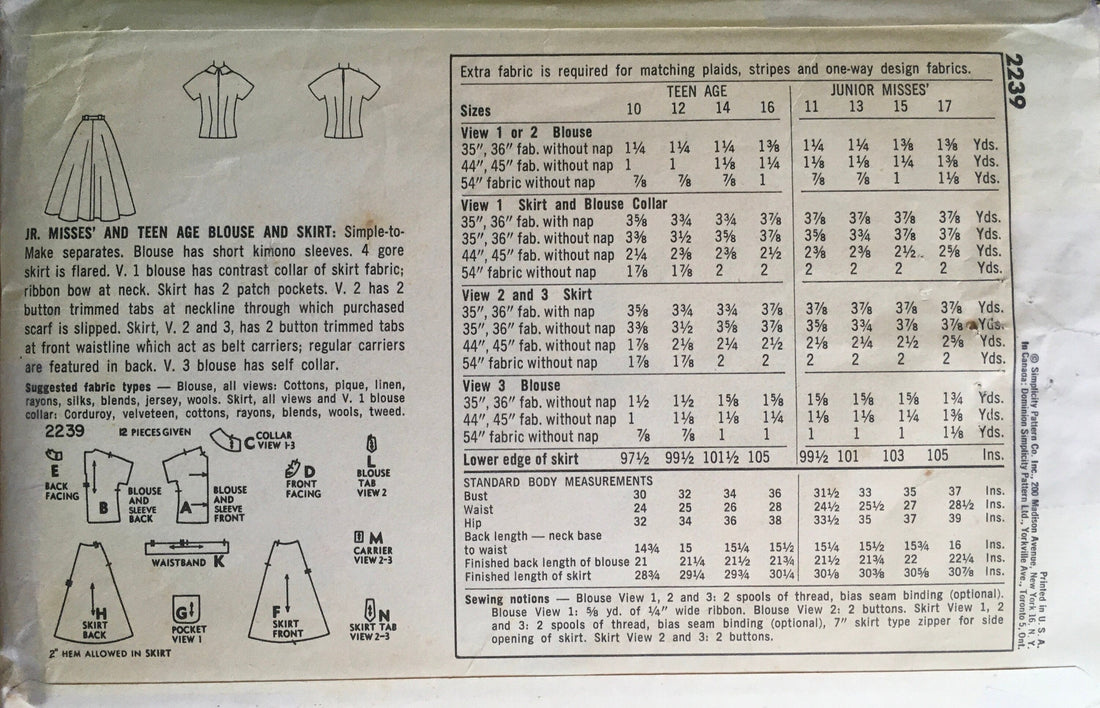 Simplicity 2239 Sewing Pattern (Vintage) CUT
