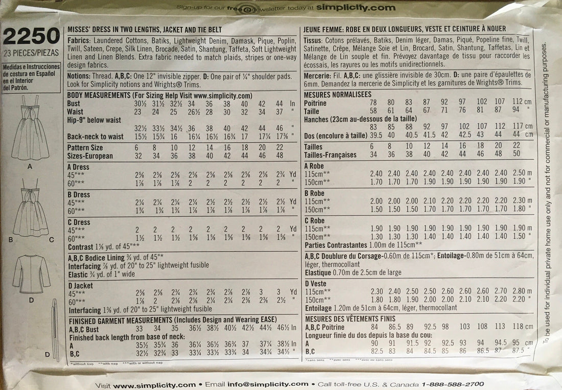 Simplicity 2250 Sewing Pattern UNCUT