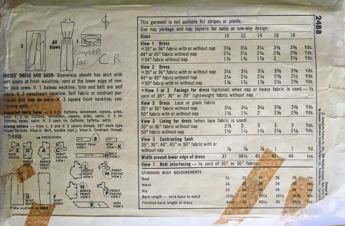 Simplicity 2488 Sewing Pattern (Vintage) CUT