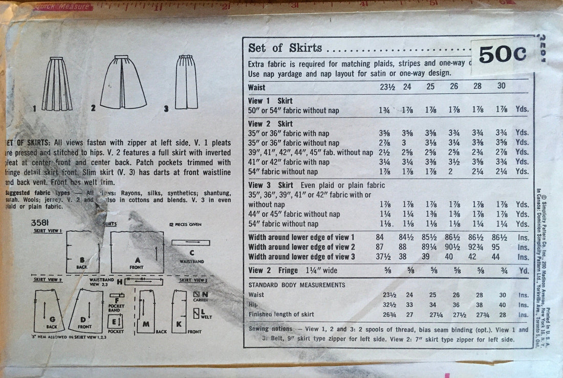 Simplicity 3581 Sewing Pattern (Vintage) UNCUT