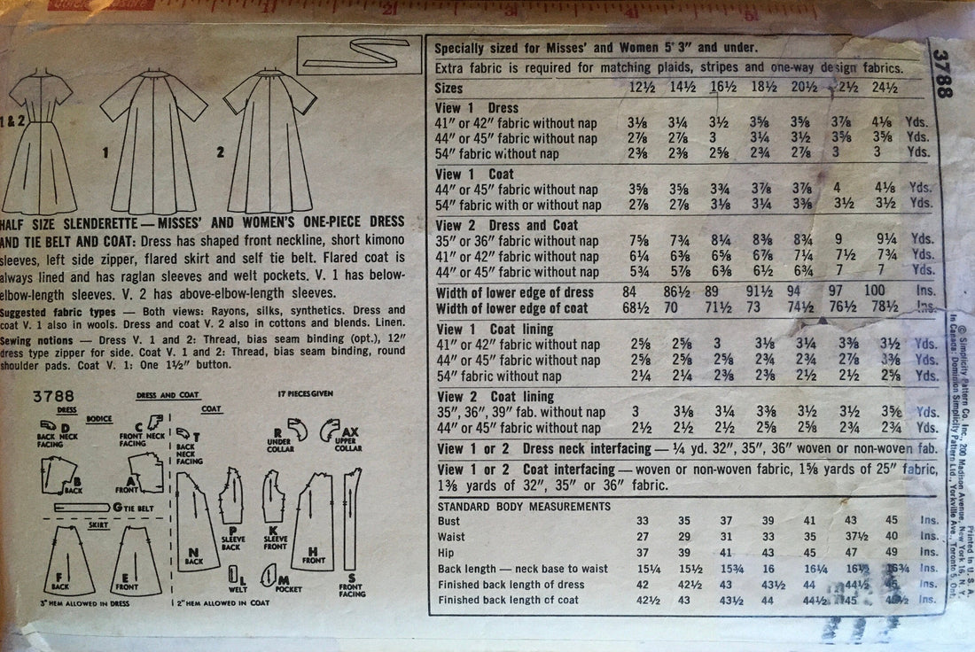 Simplicity 3788 Sewing Pattern (Vintage) CUT