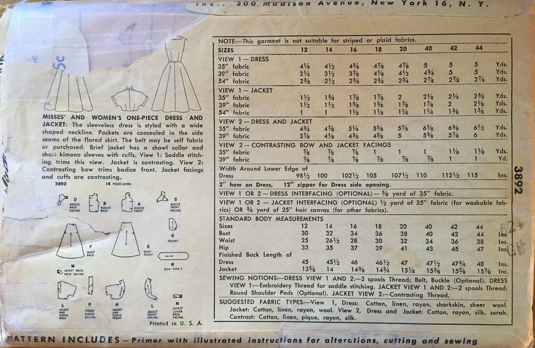 Simplicity 3892 Sewing Pattern (Vintage) UNCUT