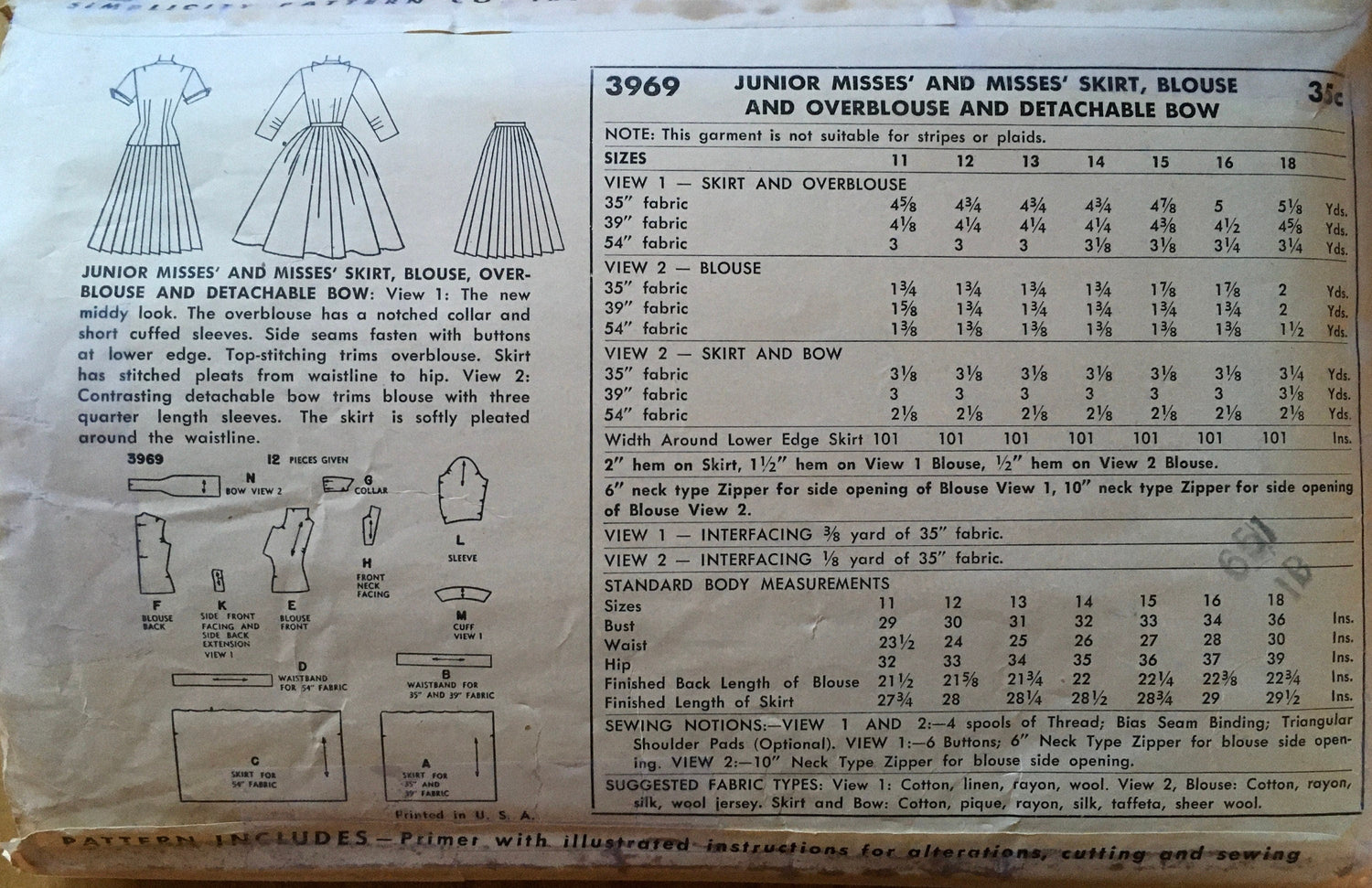 Simplicity 3969 Sewing Pattern (Vintage) CUT