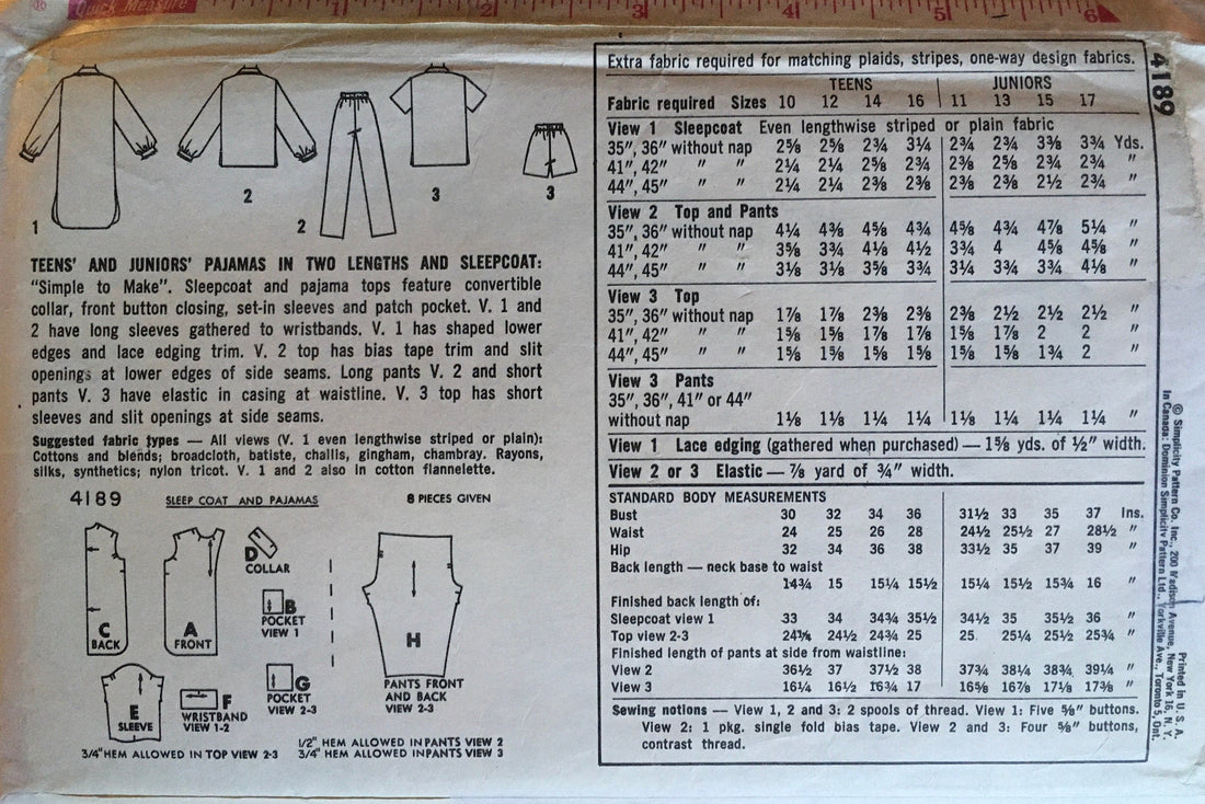 Simplicity 4189 Sewing Pattern (Vintage) UNCUT