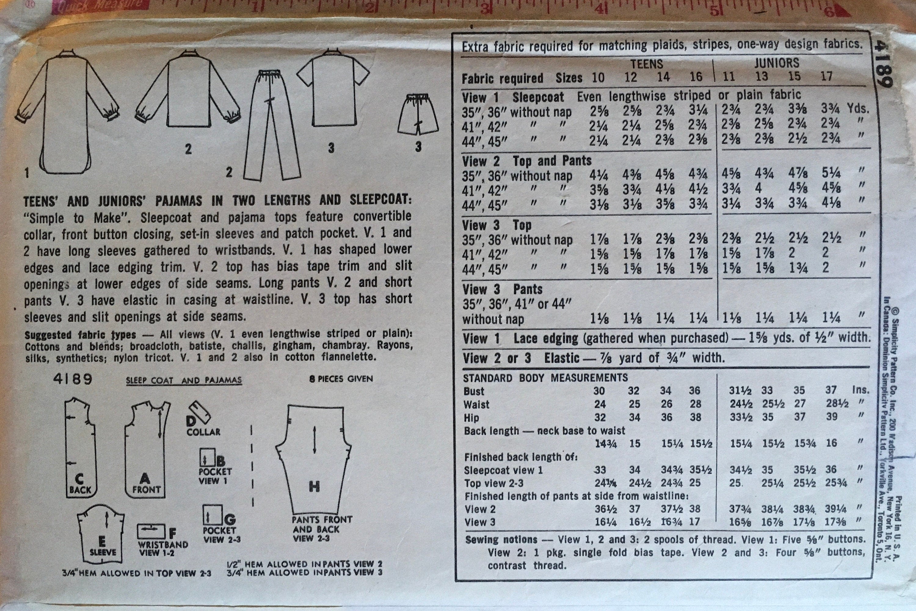Simplicity 4189 Sewing Pattern (Vintage) UNCUT