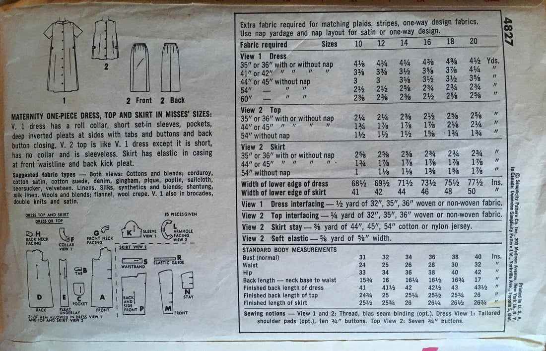 Simplicity 4827 Sewing Pattern (Vintage) CUT