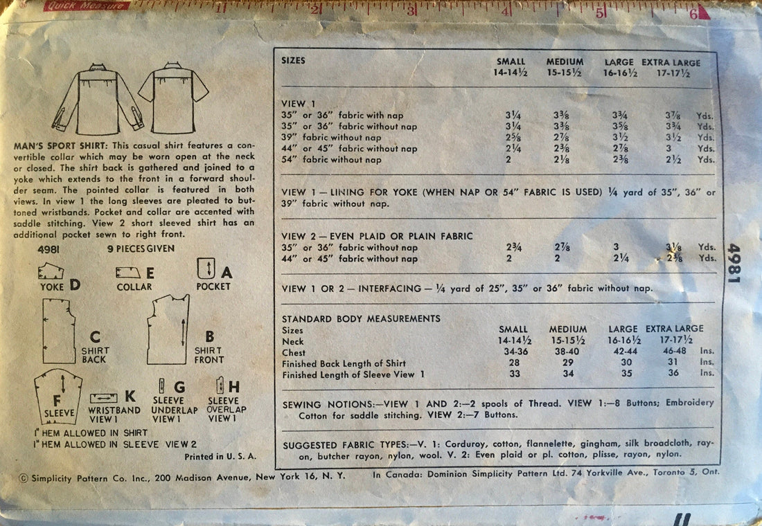 Simplicity 4981 Sewing Pattern (Vintage) CUT