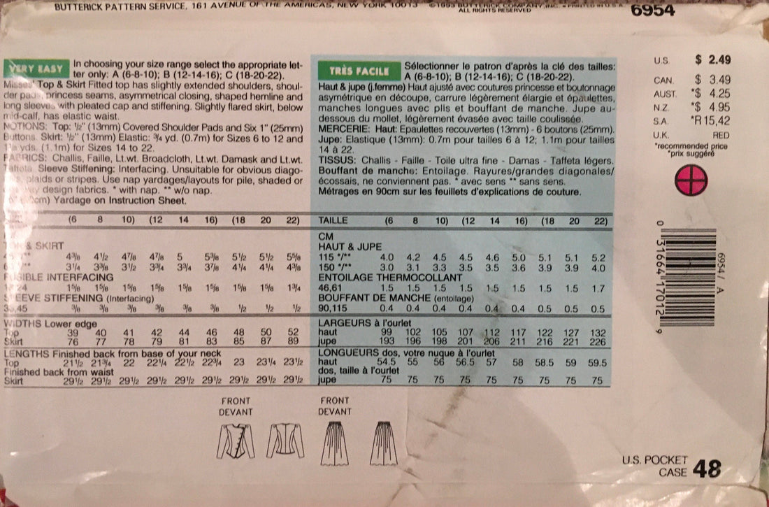 See &amp; Sew 6954 Sewing Pattern (Vintage) UNCUT