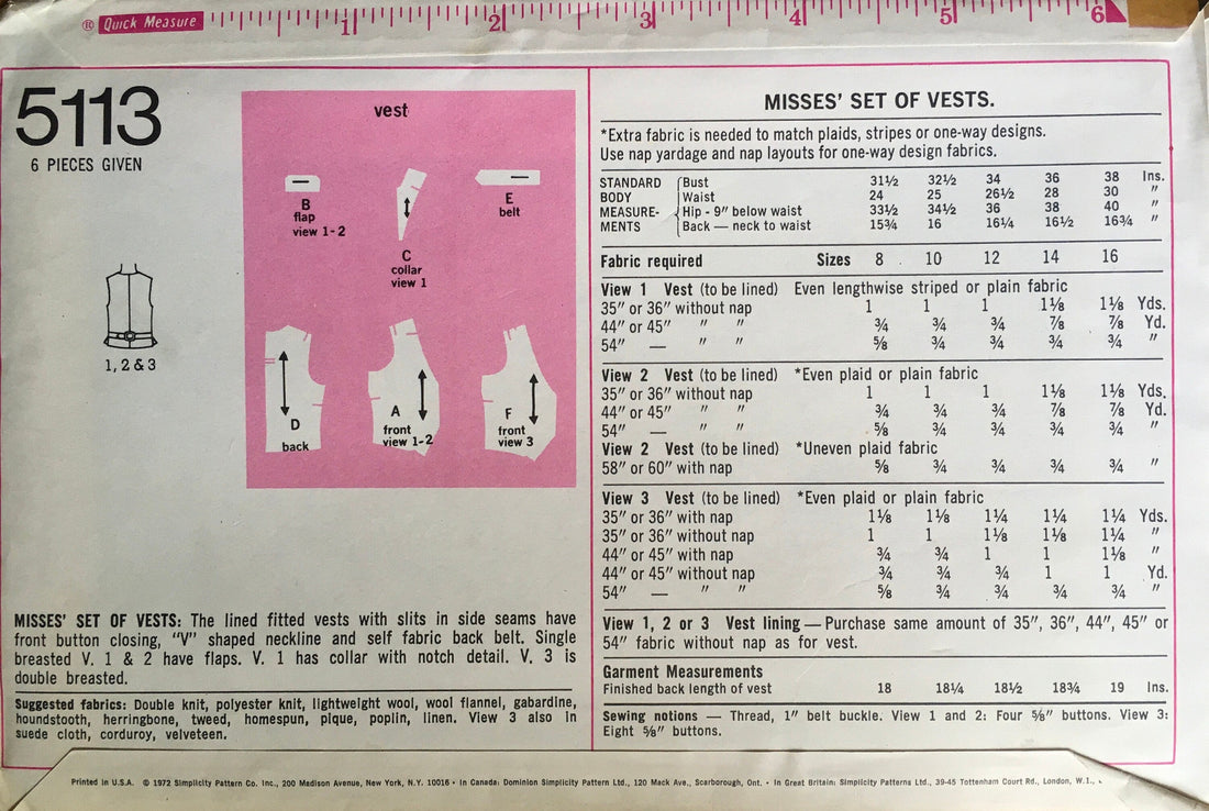 Simplicity 5113 Sewing Pattern (Vintage) UNCUT/CUT