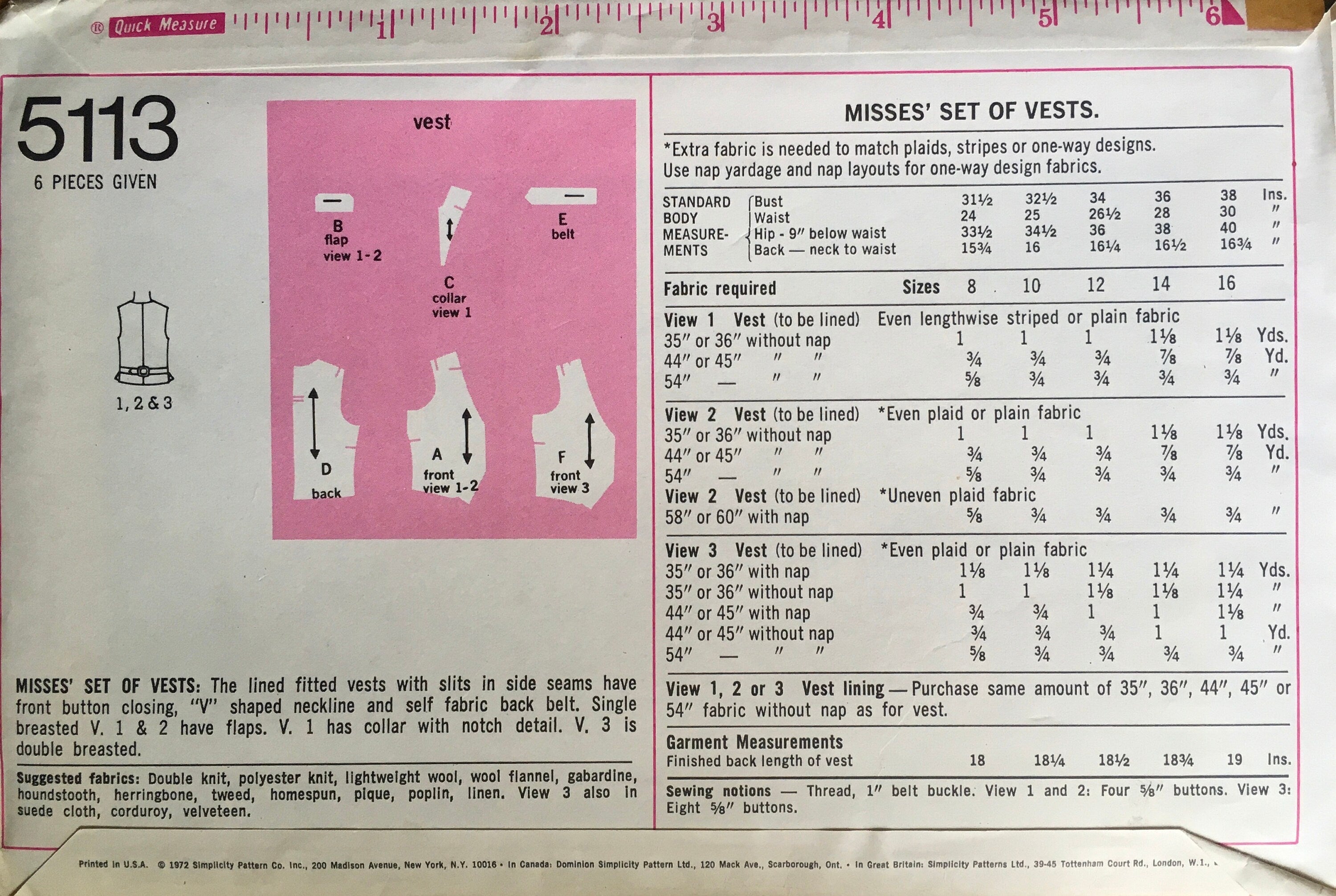 Simplicity 5113 Sewing Pattern (Vintage) UNCUT/CUT