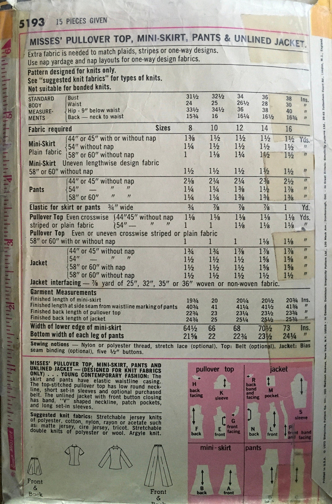 Simplicity 5193 Sewing Pattern (Vintage) CUT