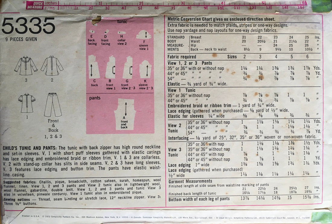Simplicity 5335 Sewing Pattern (Vintage) CUT