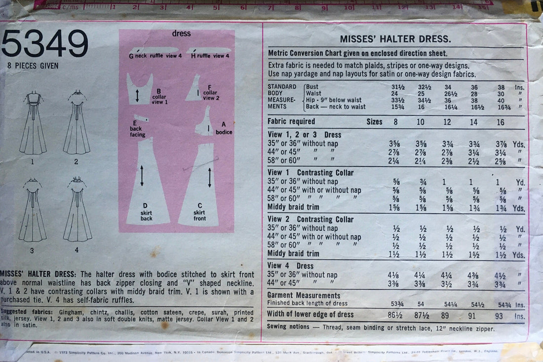 Simplicity 5349 Sewing Pattern (Vintage ) CUT