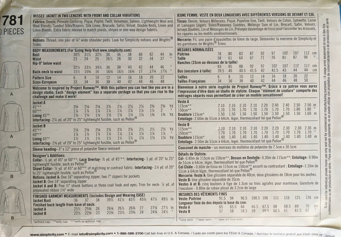 Simplicity 1781 Sewing Pattern (Vintage) UNCUT