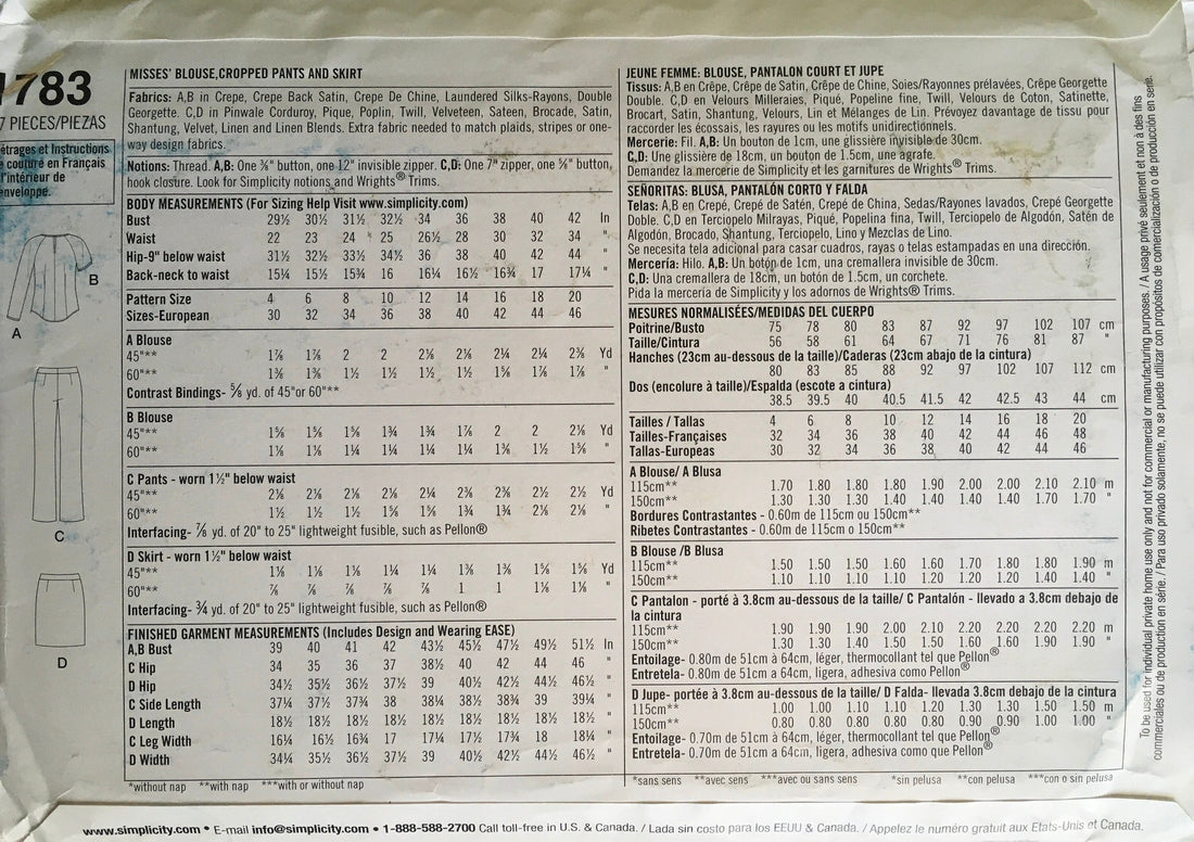 Simplicity 1783 Sewing Pattern (Vintage) UNCUT