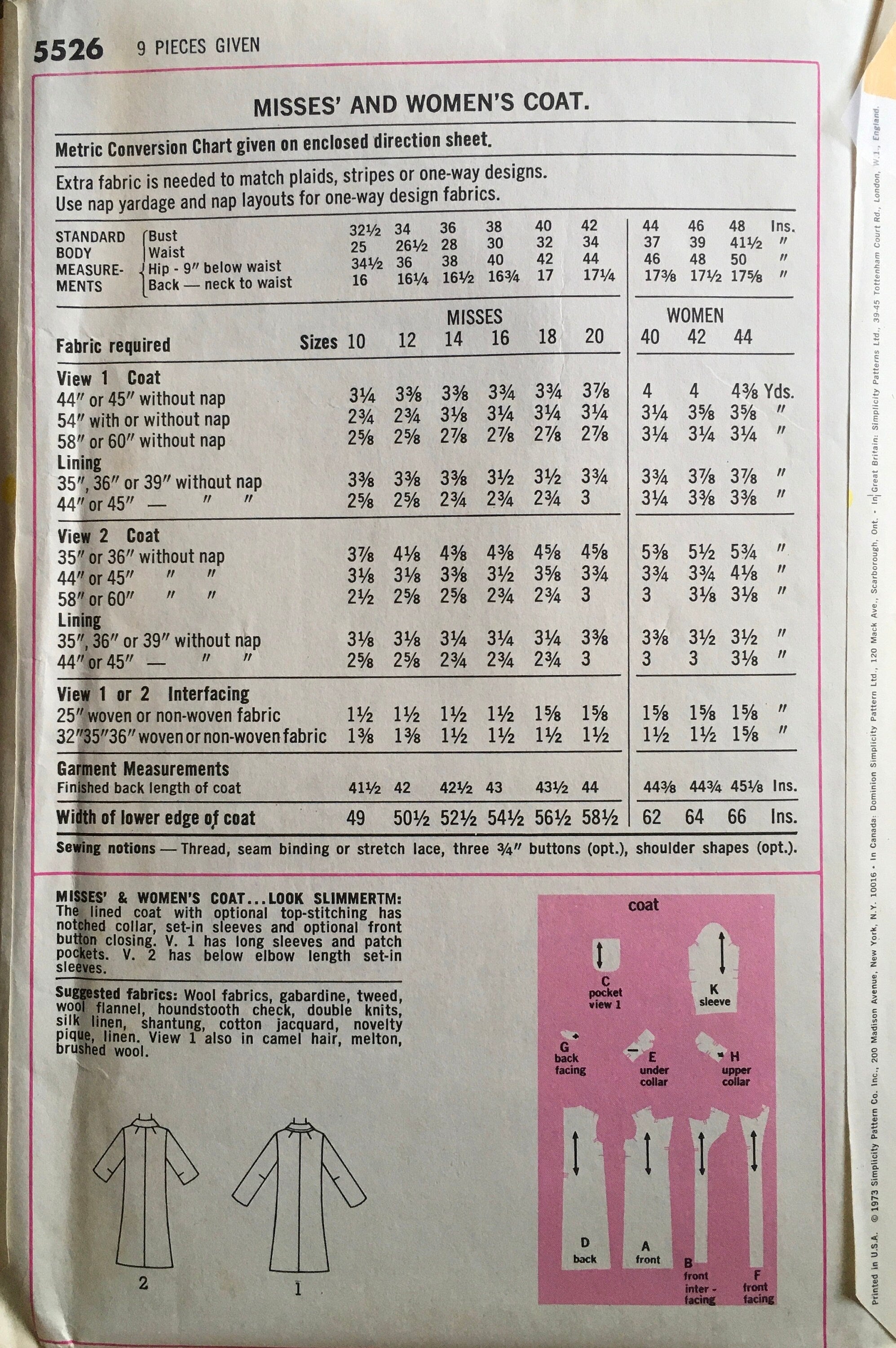 Simplicity 5526 Sewing Pattern (Vintage) UNCUT/CUT