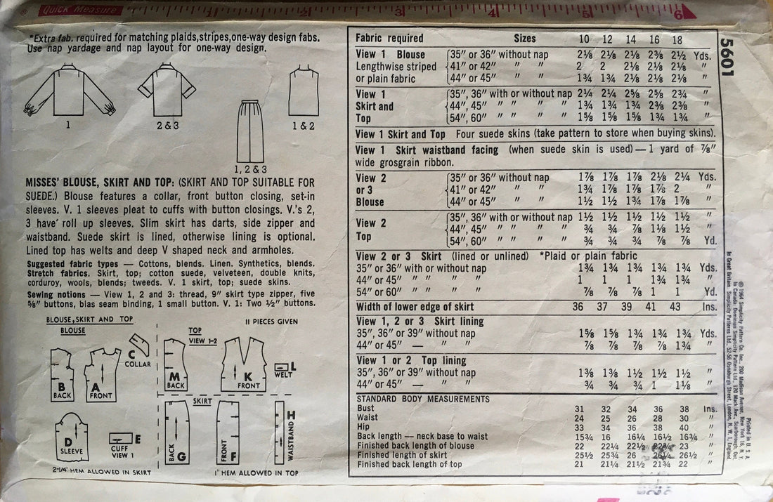 Simplicity 5601 Sewing Pattern (Vintage) CUT