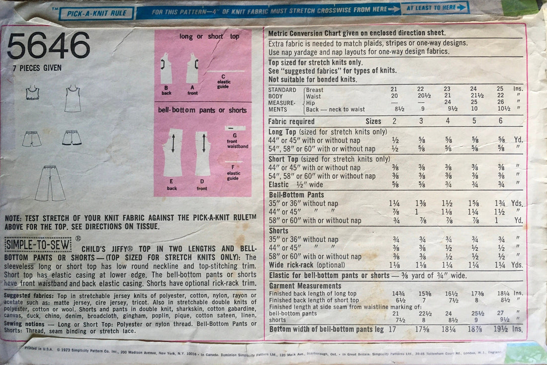 Simplicity 5646 Sewing Pattern (Vintage) CUT