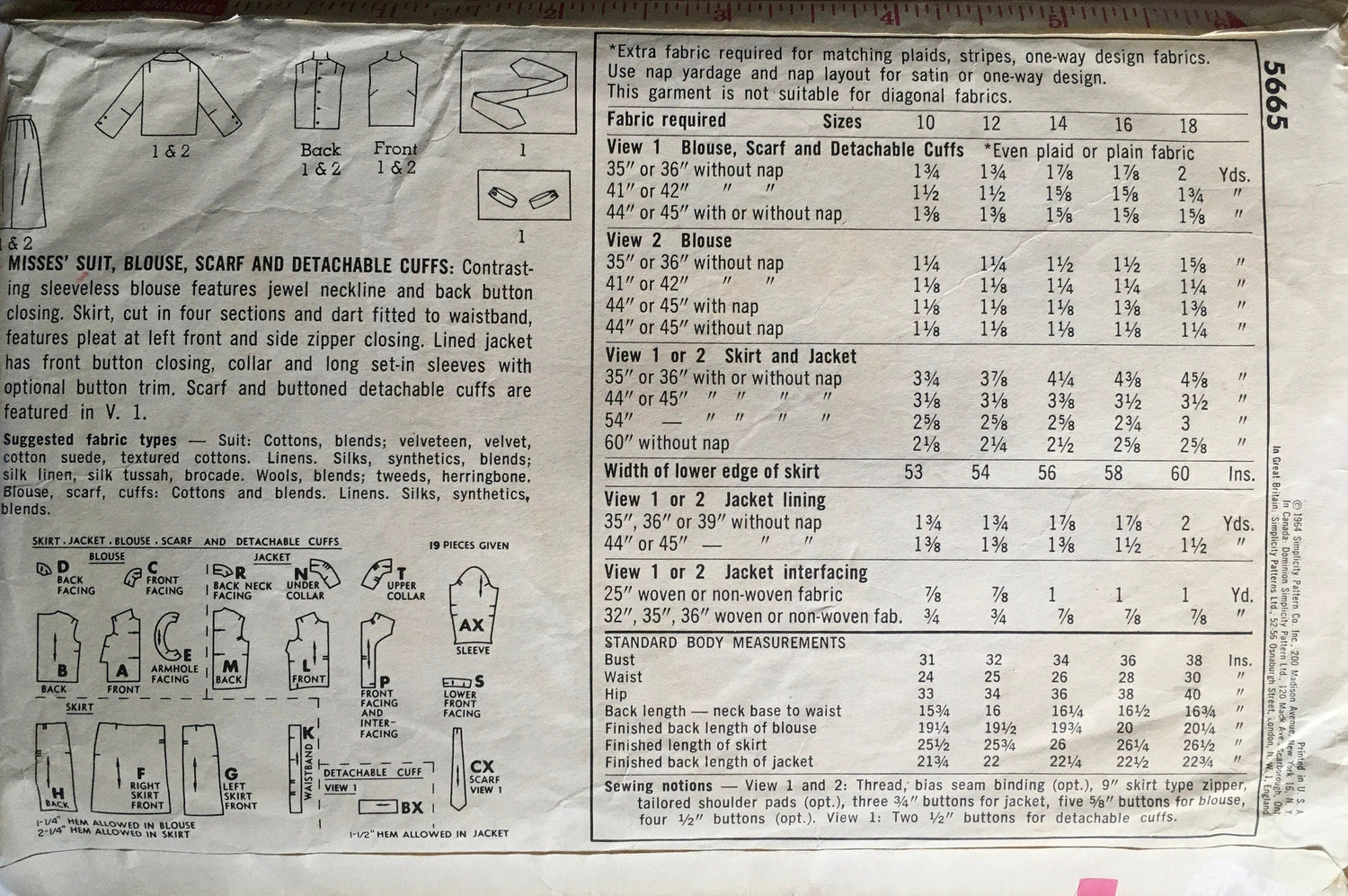 Simplicity 5665 Sewing Pattern (Vintage) CUT