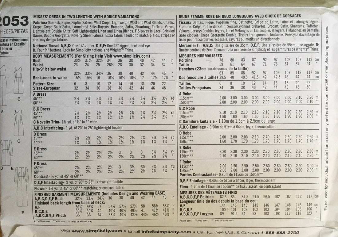 Simplicity 2053 Sewing Pattern (Vintage) UNCUT