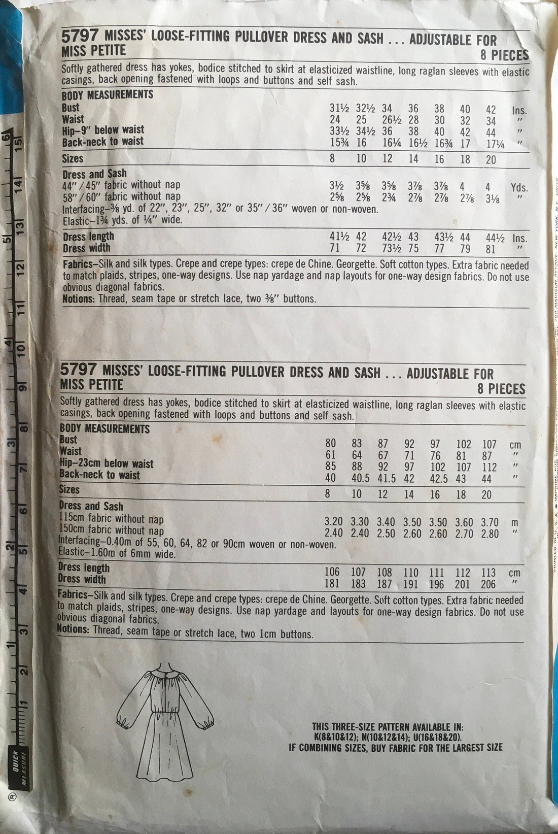 Simplicity 5797 Sewing Pattern (Vintage) CUT