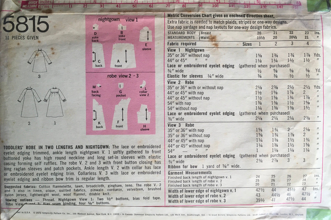 Simplicity 5815 Sewing Pattern (Vintage) CUT