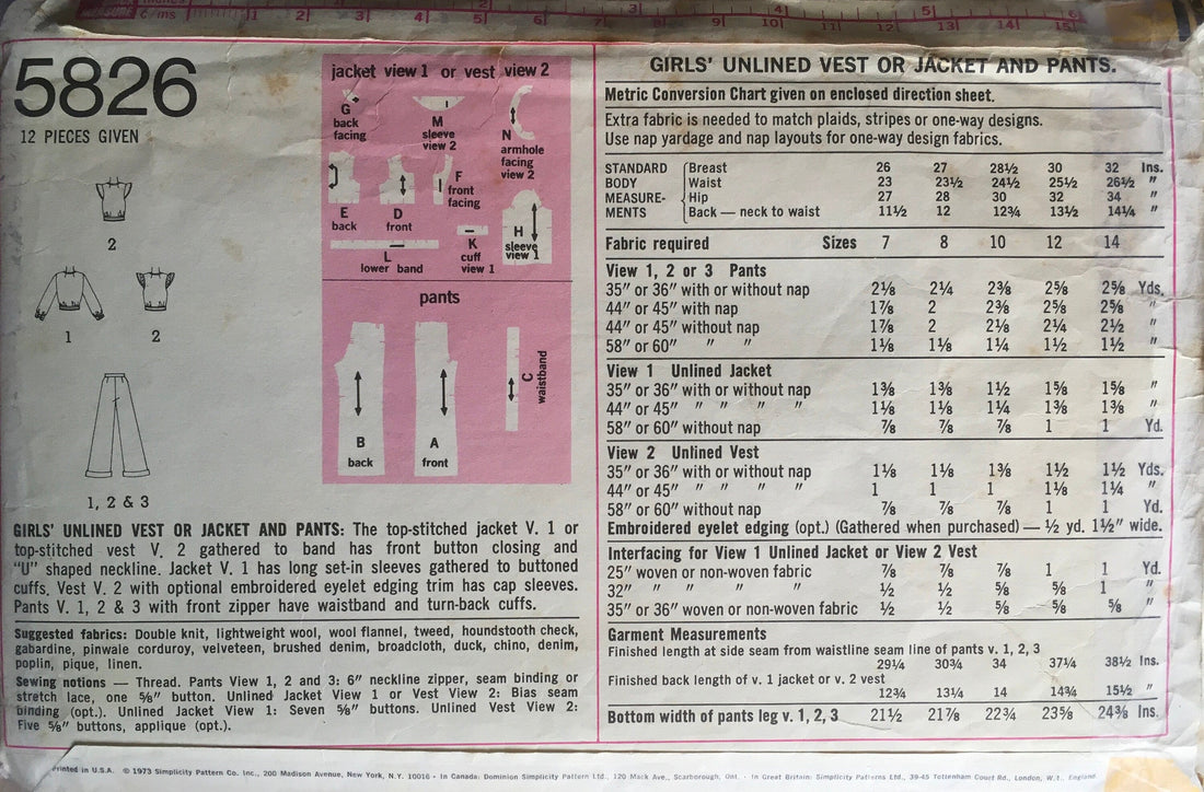 Simplicity 5826 Sewing Pattern (Vintage) CUT