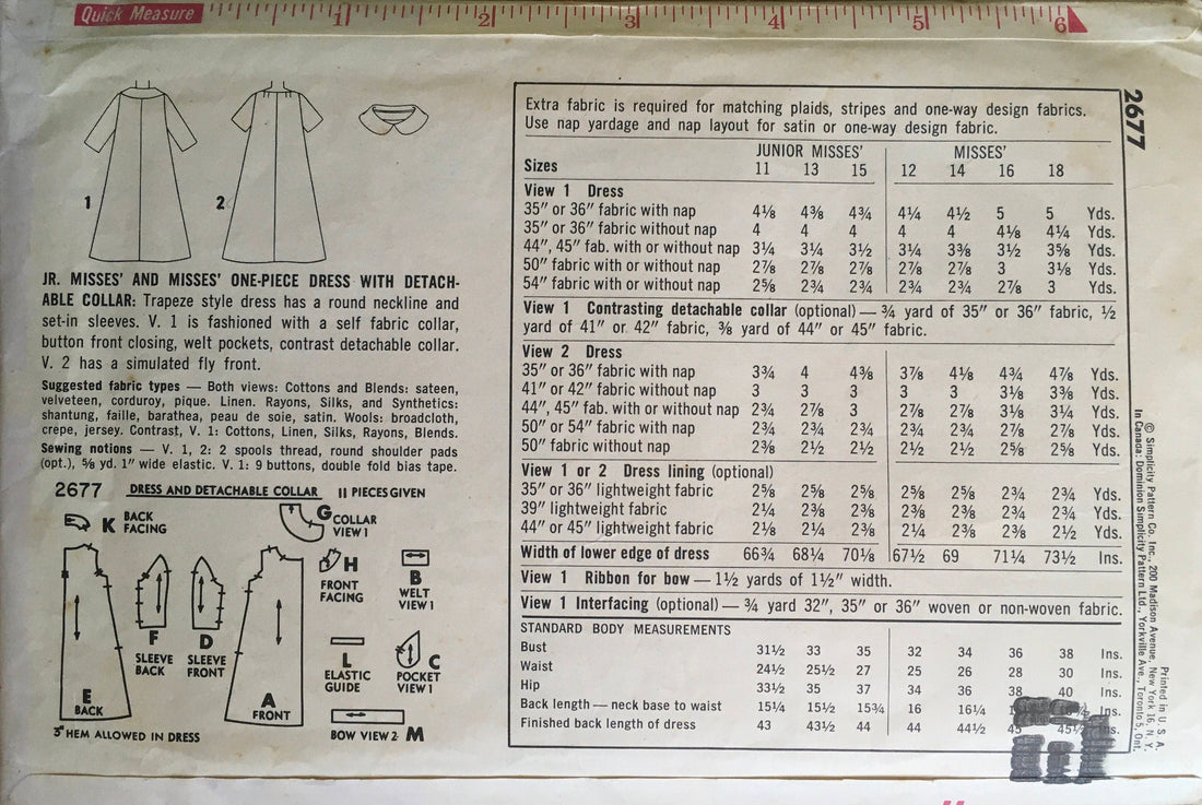 Simplicity 2677 Sewing Pattern (Vintage) CUT