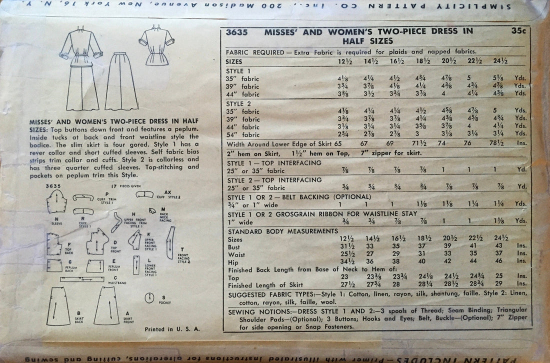 Simplicity 3635 Sewing Pattern (Vintage) UNCUT
