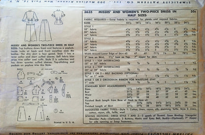 Simplicity 3635 Sewing Pattern (Vintage) UNCUT