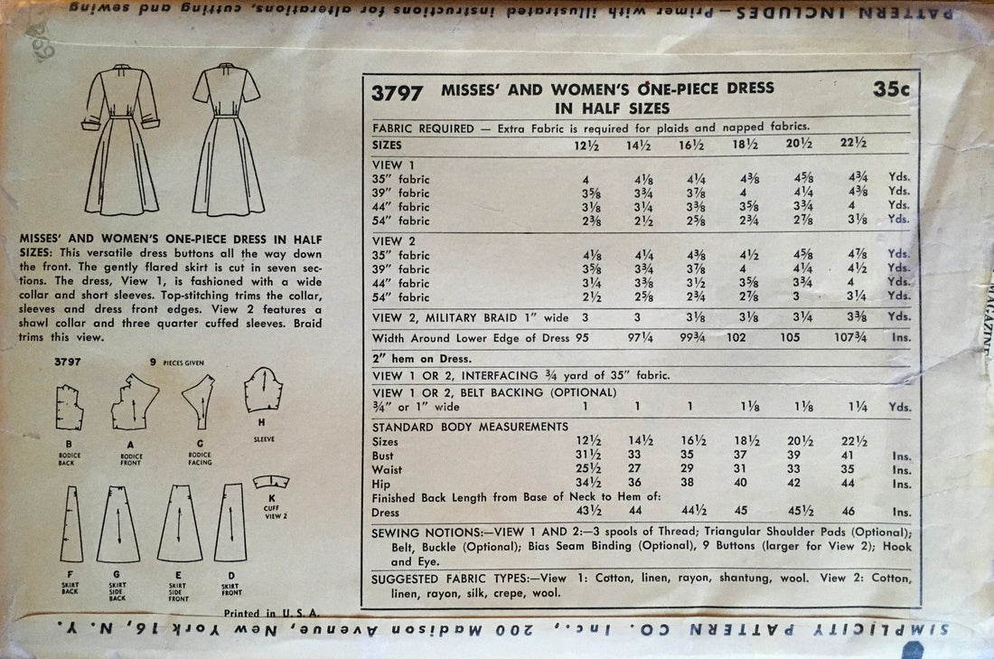 Simplicity 3797 Sewing Pattern (Vintage) UNCUT