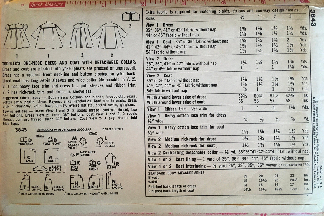 Simplicity 3843 Sewing Pattern (Vintage) CUT