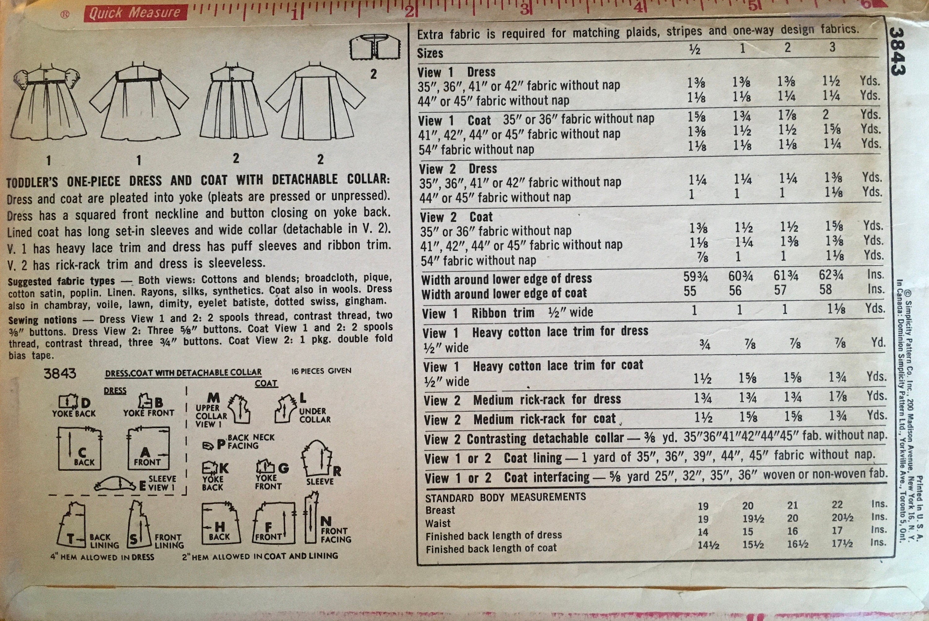 Simplicity 3843 Sewing Pattern (Vintage) CUT