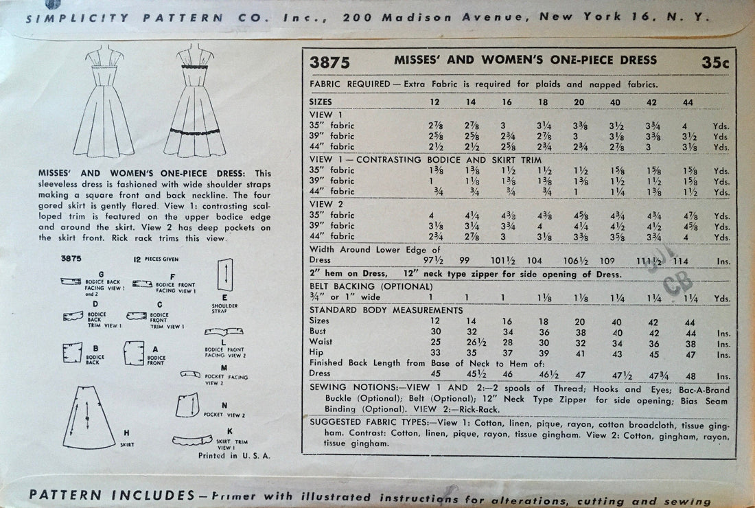 Simplicity 3875 Sewing Pattern (Vintage) UNCUT