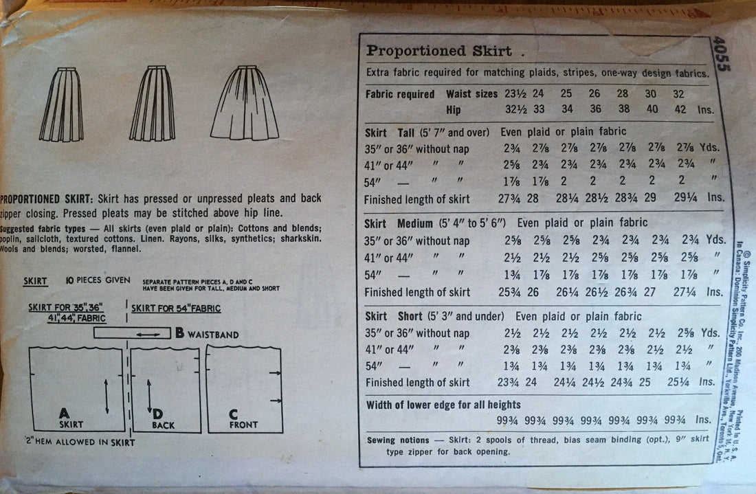 Simplicity 4055 Sewing Pattern (Vintage) CUT