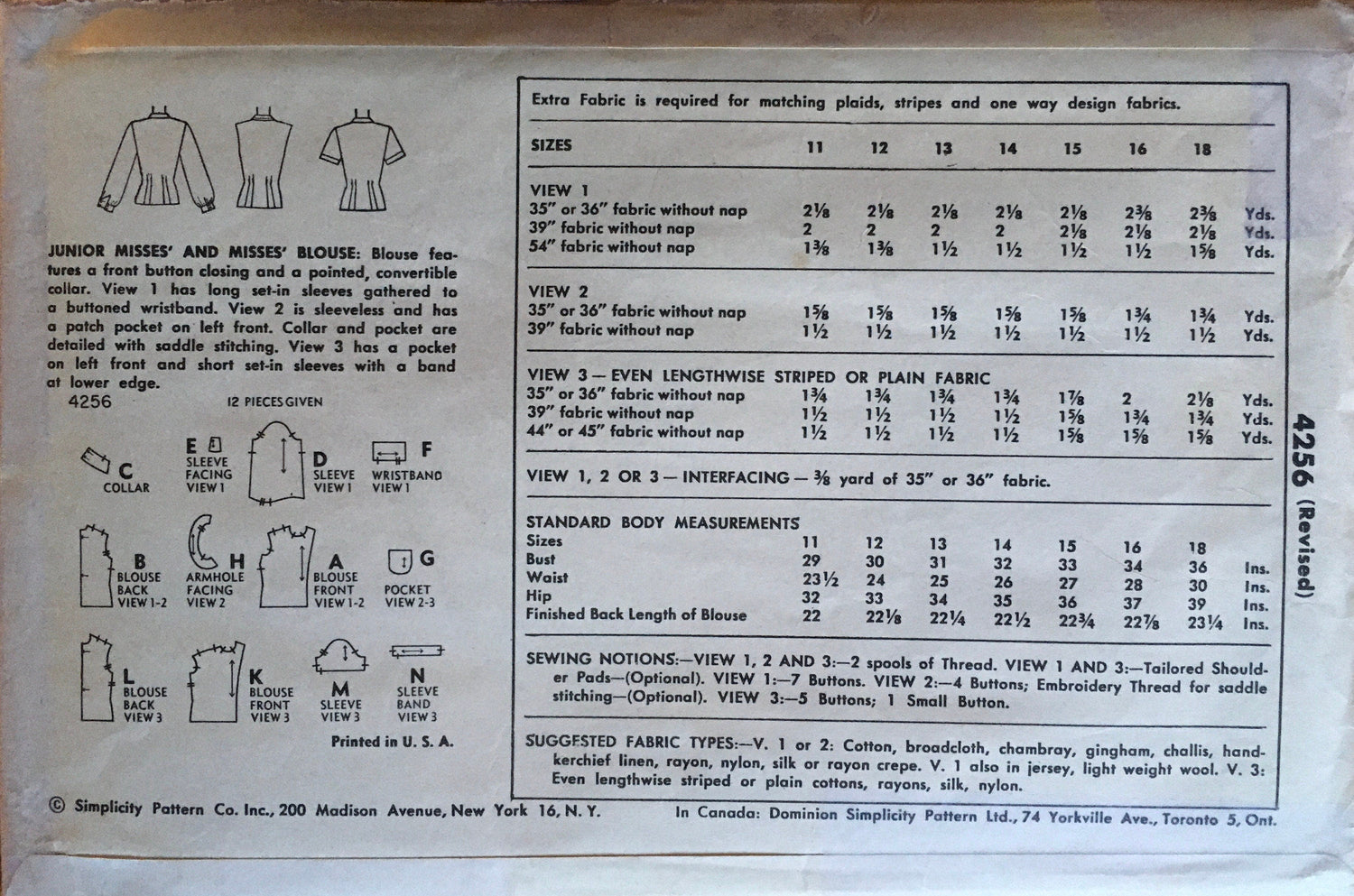 Simplicity 4256 Sewing Pattern (Vintage) UNCUT