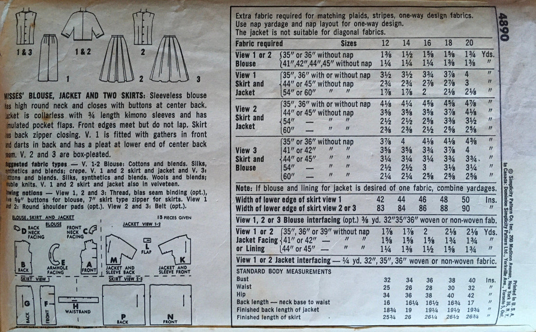 Simplicity 4890 Sewing Pattern (Vintage) CUT