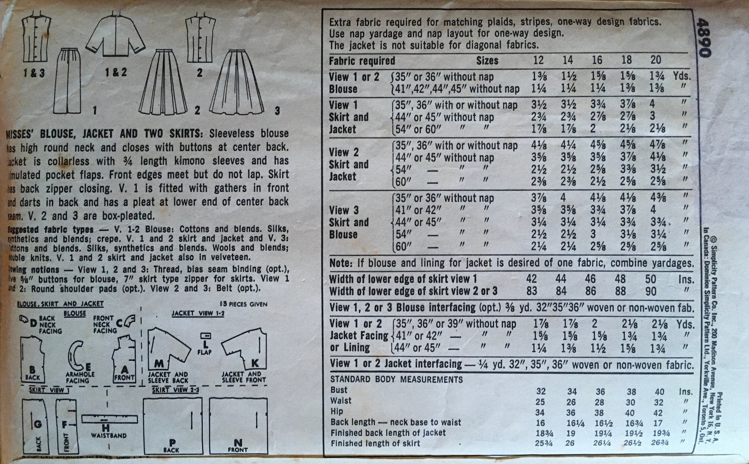 Simplicity 4890 Sewing Pattern (Vintage) CUT