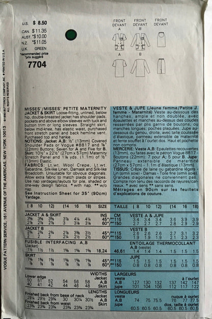 Vogue 7704 Sewing Pattern (Vintage) UNCUT
