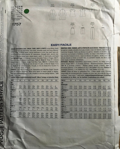 Vogue 1757 Sewing Pattern (Vintage) UNCUT