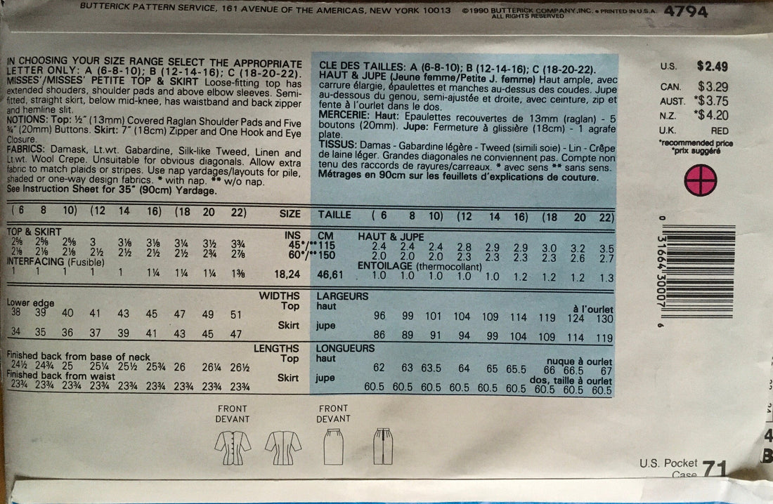 See &amp; Sew 4794 Sewing Pattern (Vintage) CUT